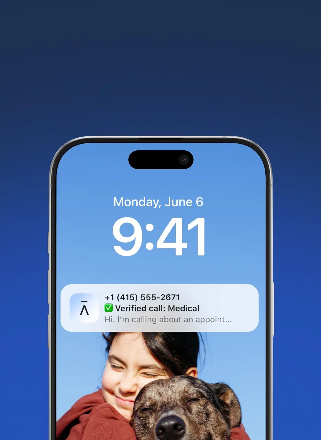 Image of a phone with a notification from Aura verifying a call